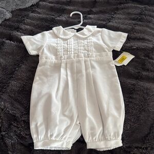 Petit Ami White Kids Bodysuit with Pintuck Details